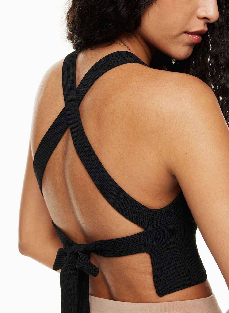 Aritzia Wilfred Cayenne Top L Black Backless Crop Tied Sweater Top